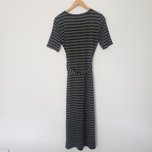 Modcloth Womens Short sleeve Gray Black Striped Tie Waist Maxi Dress Size M - Picture 3 of 8